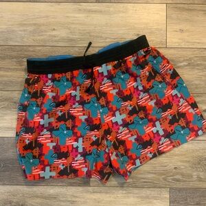 Janji Vibrant Red and Teal Athletic Shorts